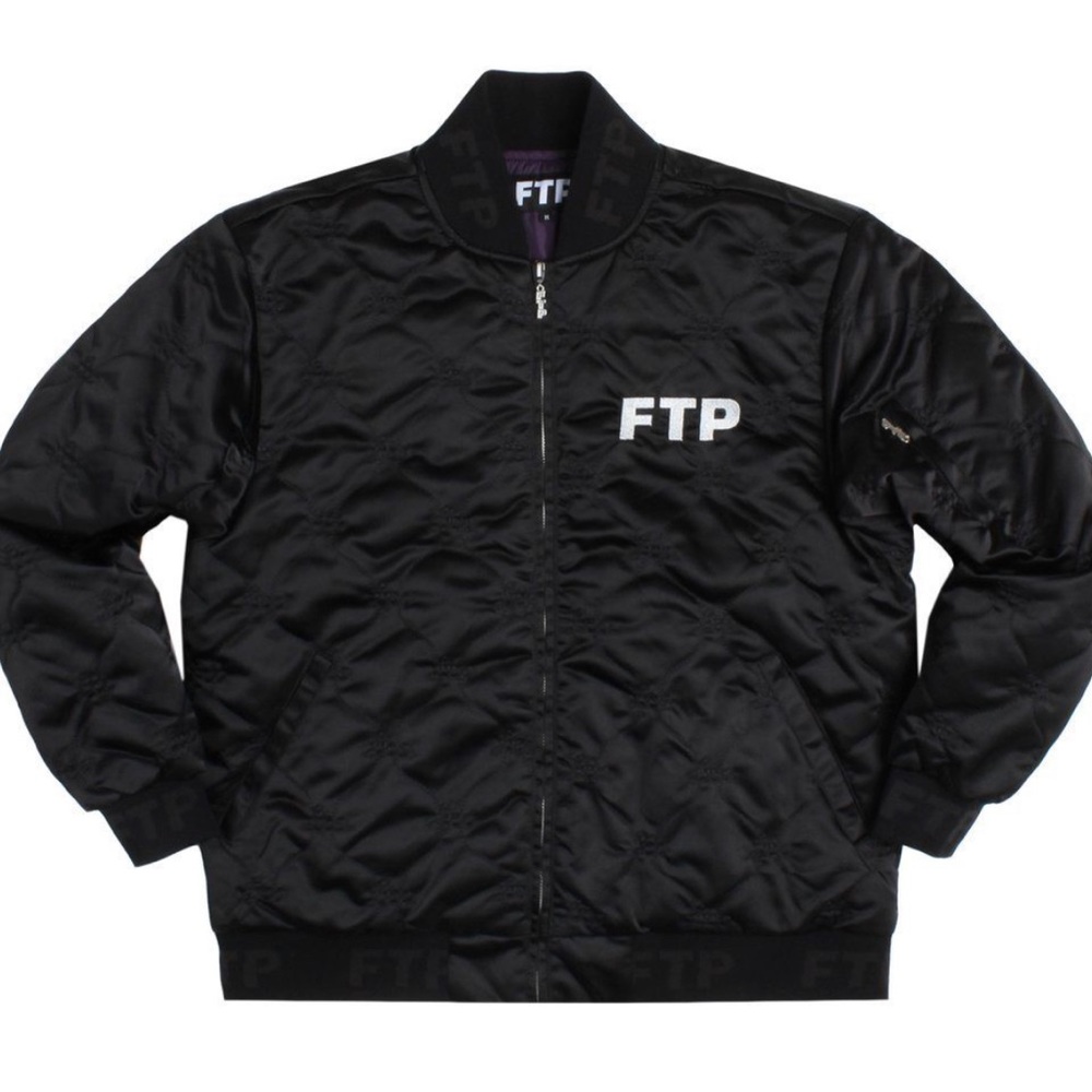 FTP QUILTED SATIN BOMBER JACKET - BLACK - Large